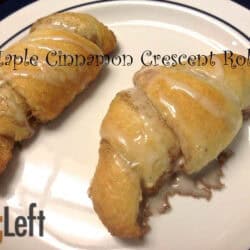 Two Maple Cinnamon Crescent Rolls topped with glaze on a plate