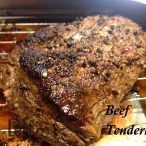 Beef tenderloin on a pan with a rack