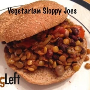Vegetarian Sloppy Joe on a whole wheat hamburger bun on a plate