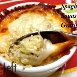 A spoonful of Spaghetti Squash Gratin from a ramekin