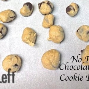 Overhead view of Seventeen No Bake Chocolate Chip Cookie Dough Balls on parchment paper