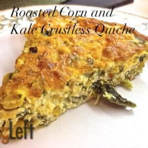 A slice of Roasted Corn and Kale Crustless Quiche on a plate