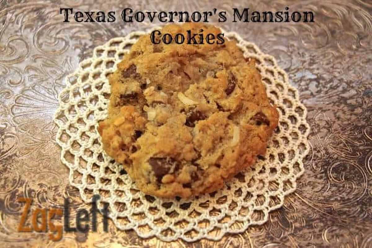 Overhead view of A Texas Governors Mansion Cookie on a doily on a metal tray