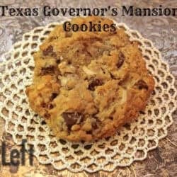Overhead view of A Texas Governors Mansion Cookie on a doily on a metal tray