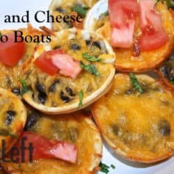 Closeup of multiple Bean and Cheese Nacho Boats