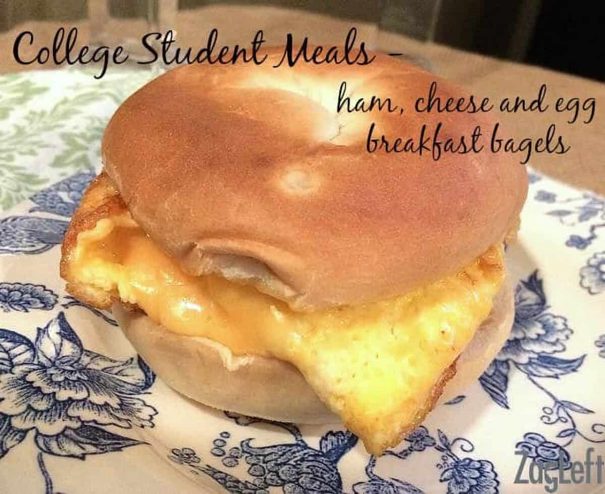 Ham, Cheese and Egg Breakfast Bagel on a plate 