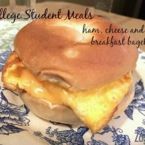 Ham, Cheese and Egg Breakfast Bagel on a plate