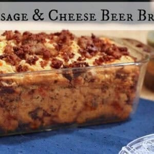 Sausage and Cheese Beer Bread in a baking dish.